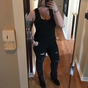 Black Distressed Overalls